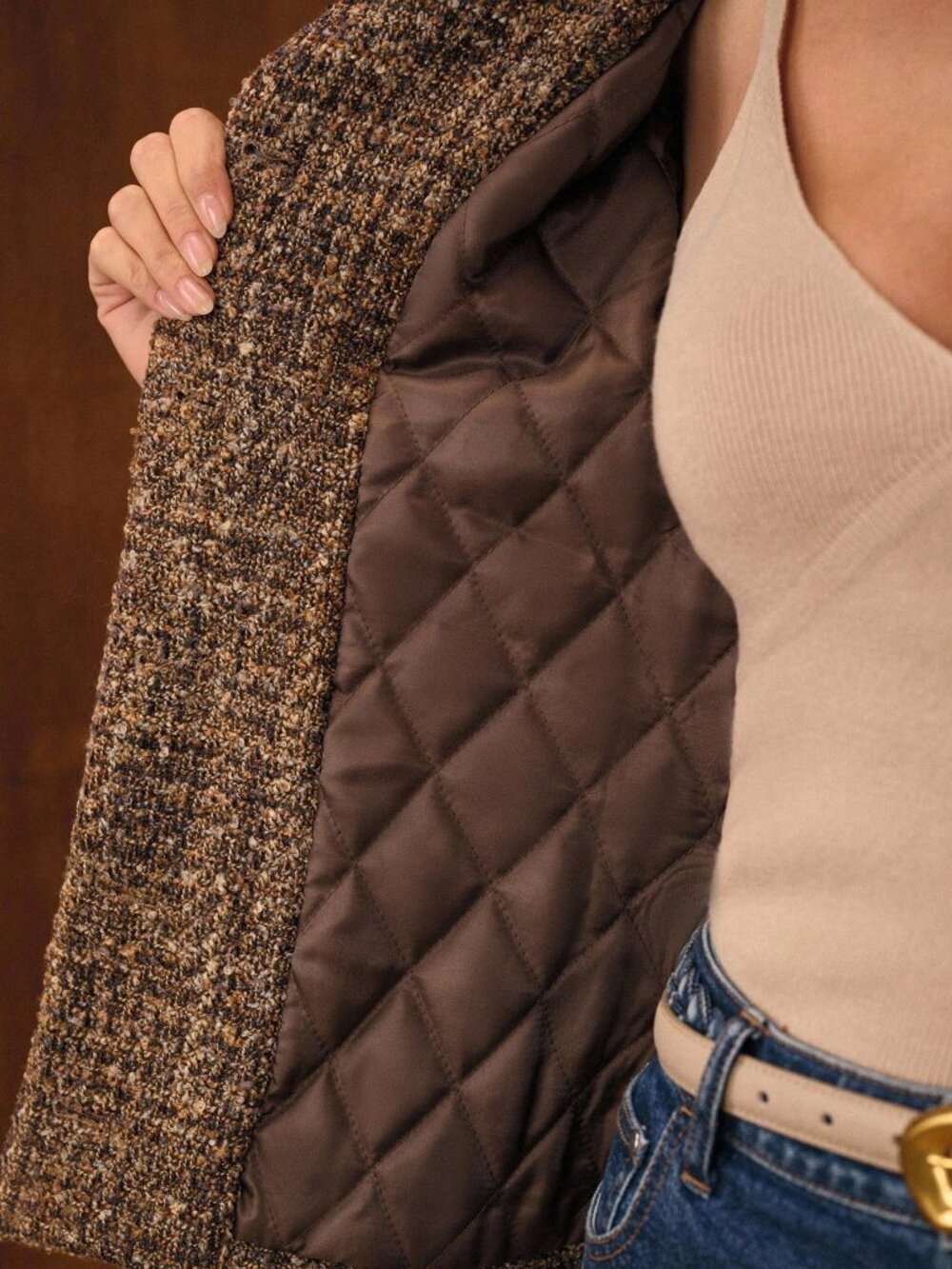 Brown Casual Women's Tweed Button Up Coat - Picture 7 of 7